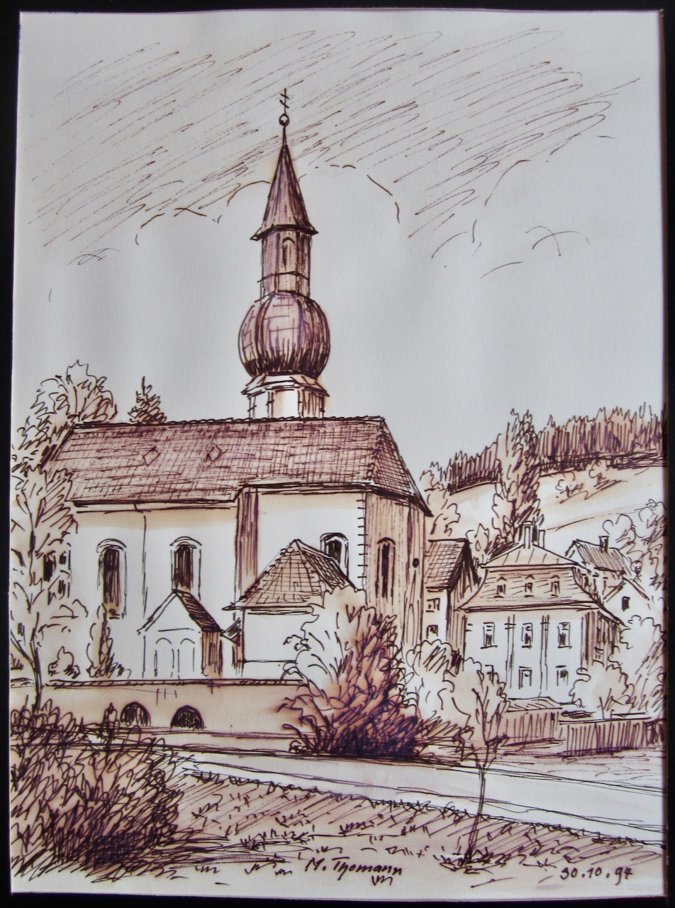 Kirche und Häuser